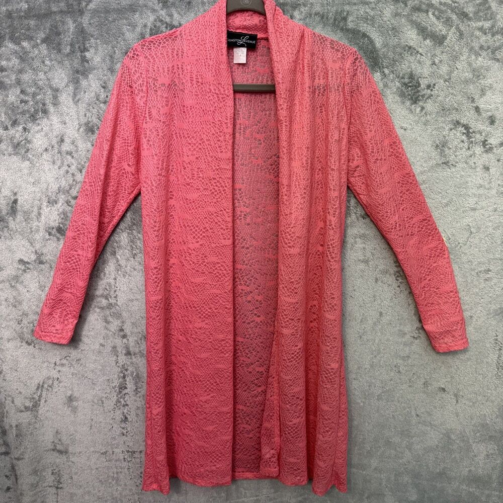 lexington avenue Duster Small pink crochet Rayon blend long sleeve open front US